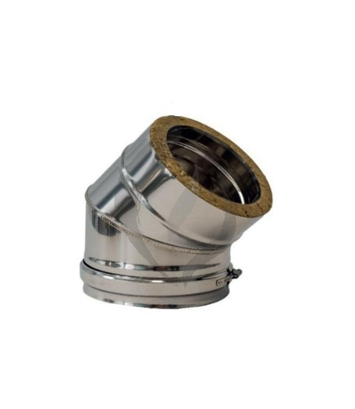 Coude à 45 degrés double paroi diamètre 80/130 mm pour poêle à pellets inox