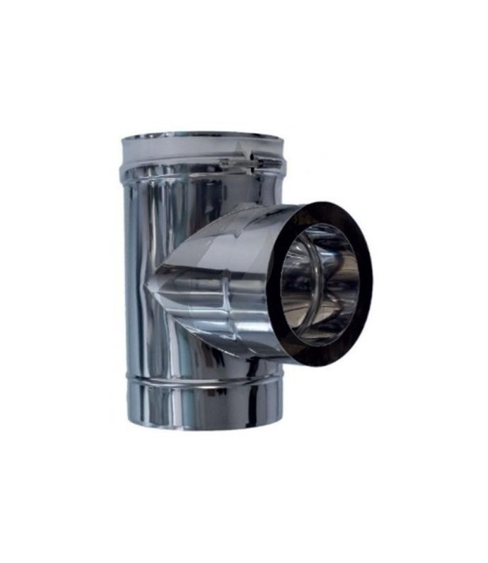 Tuyau en T de diamètre 80/130 mm double paroi pour poêle à pellets inox