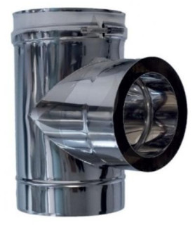 Tuyau en T de diamètre 80/130 mm double paroi pour poêle à pellets inox