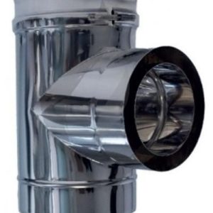 Tuyau en T de diamètre 80/130 mm double paroi pour poêle à pellets inox
