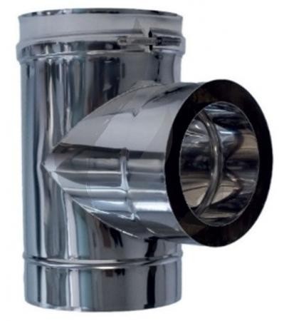 Tuyau en T de diamètre 80/130 mm double paroi pour poêle à pellets inox